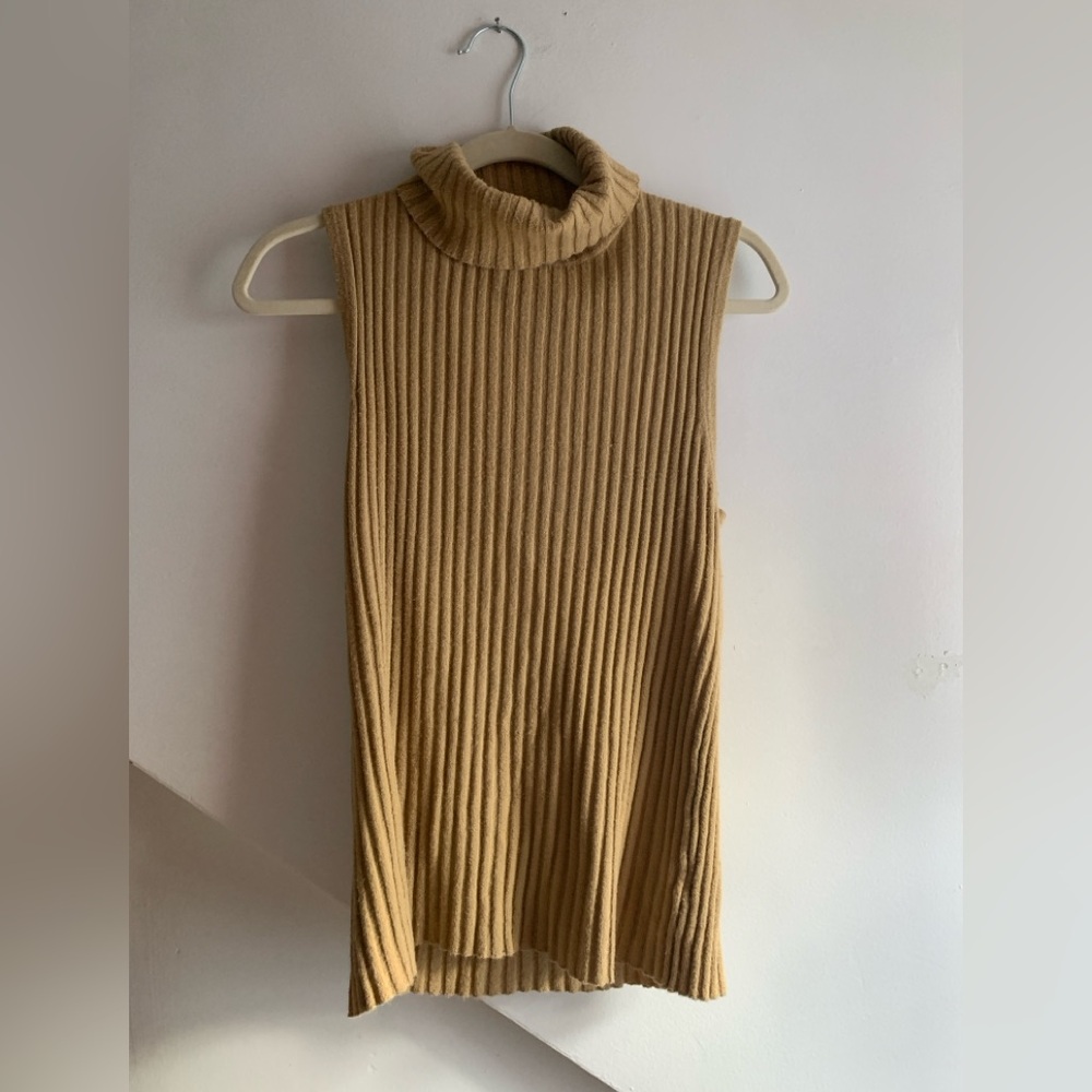 Ribbed Sleeveless Turtleneck Sweater